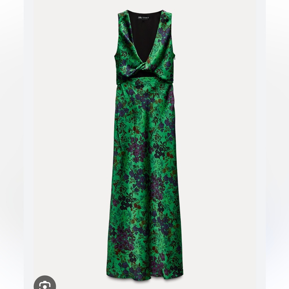 Zara Green and Purple Floral Midi Dress - Picture 11 of 12